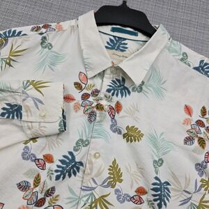 Tommy Bahama Shirt Mens XLT White Tropical Leaf Silk Long Sleeve Button Up